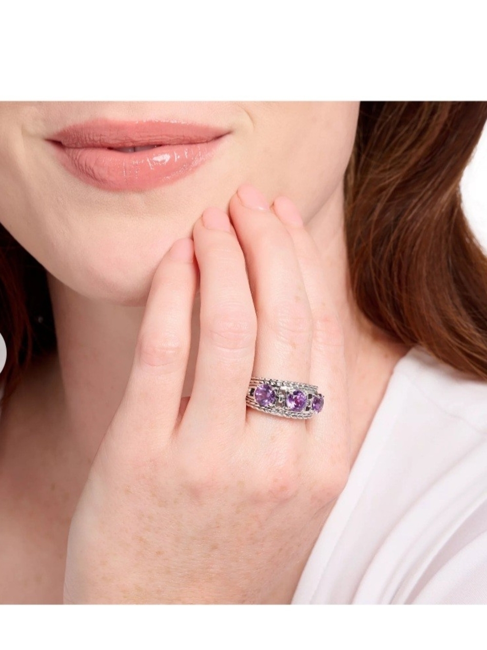 JAI Sterling Silver Round Gemstone Box Chain Ring